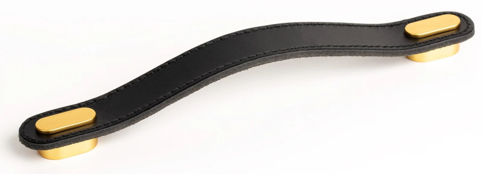 Maner Oblong din piele neagra pentru mobilier, cu ornament finisaj auriu periat